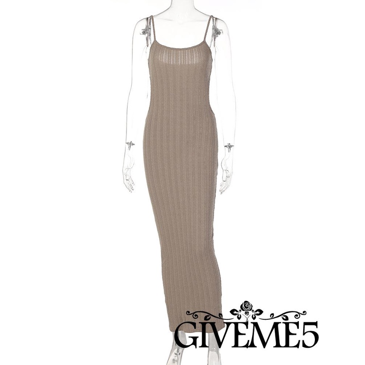 Đầm Dài Dệt Kim Không Tay Ôm Dáng Màu Trơn Thời Trang Cho Nữ