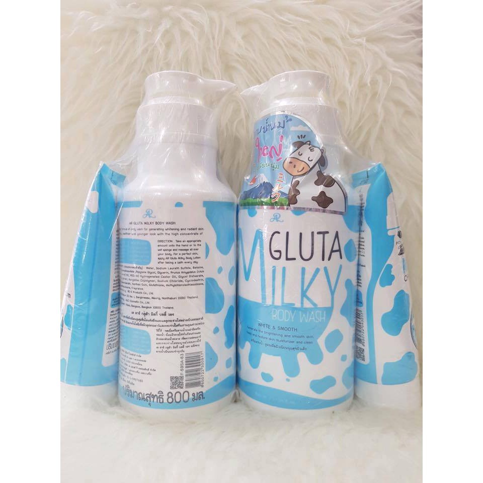Sữa Tắm Tặng Sữa Rửa Mặt Bò Gluta Milky Thái Lan (800ml+190g)