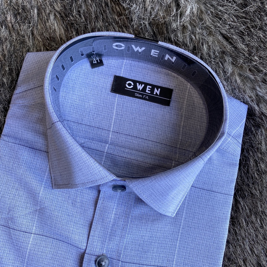 OWEN - Áo sơ mi dài tay Owen Slimfit kẻ ô màu ghi xám 220793