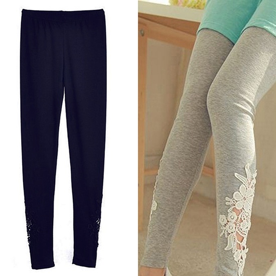 Quần legging co giãn có ren hoa cho nữ