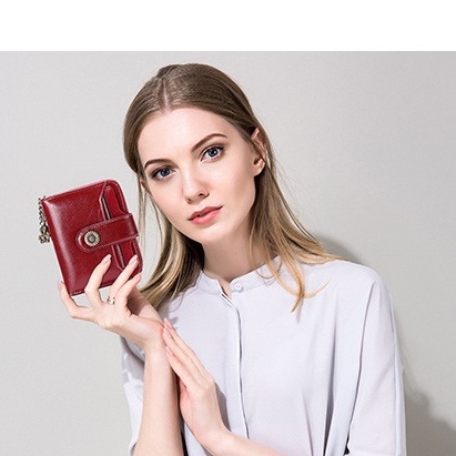(Có ảnh thật) Ví da nữ SCARLET HÀNG CAO CẤP khoá bấm đính hoa cúc cổ điển, ví gập dáng ngắn nhiều ngăn