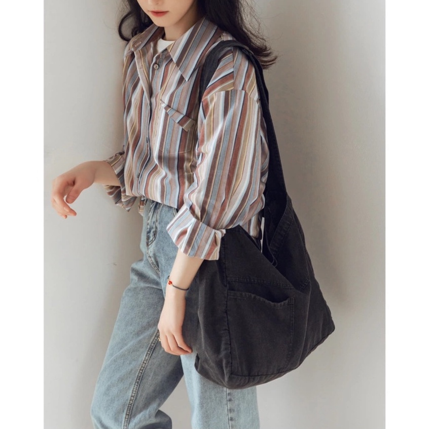 Túi đeo chéo denim vải giả bò nhiều phiên bản phong cách đường phố cá tính