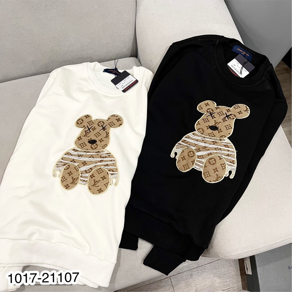 Áo Sweater Nam Lv Họa Tiết Hình Gấu Thêu Cao Cấp - Áo Nỉ Nam Nữ Lv Chất Nỉ Da Cá Ấm Áp DT STORE MENWEAR