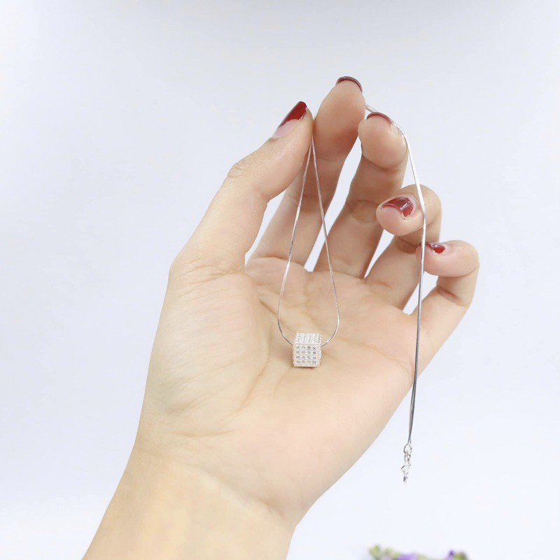 Dây chuyền nữ hộp vuông bạc ta - Dây chuyền nữ lập phương bạc ta - Vàng Bạc Khải Khải