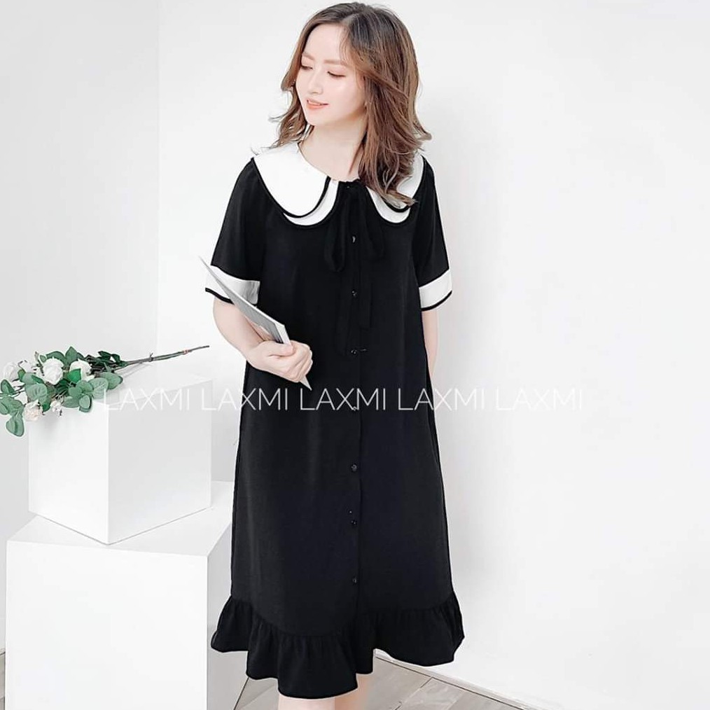 Váy bầu công sở đuôi cá phối cổ 2 lớp