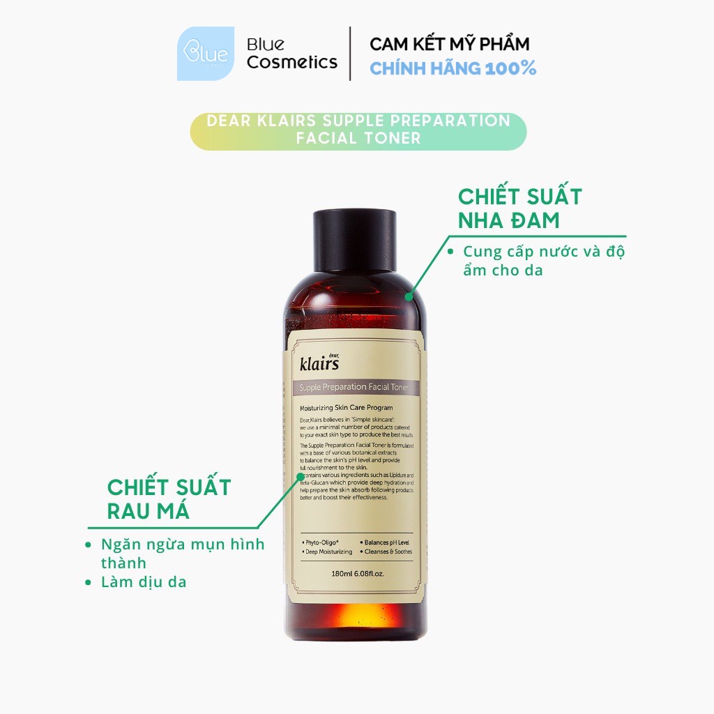 Nước hoa hồng Dear Klairs Supple Preparation Facial Toner 180ml