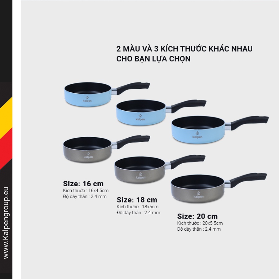 Chảo chống dính Kalpen Super Baby size 16 - 18 - 20cm dùng cho bếp từ, bếp ga, bếp hồng ngoại