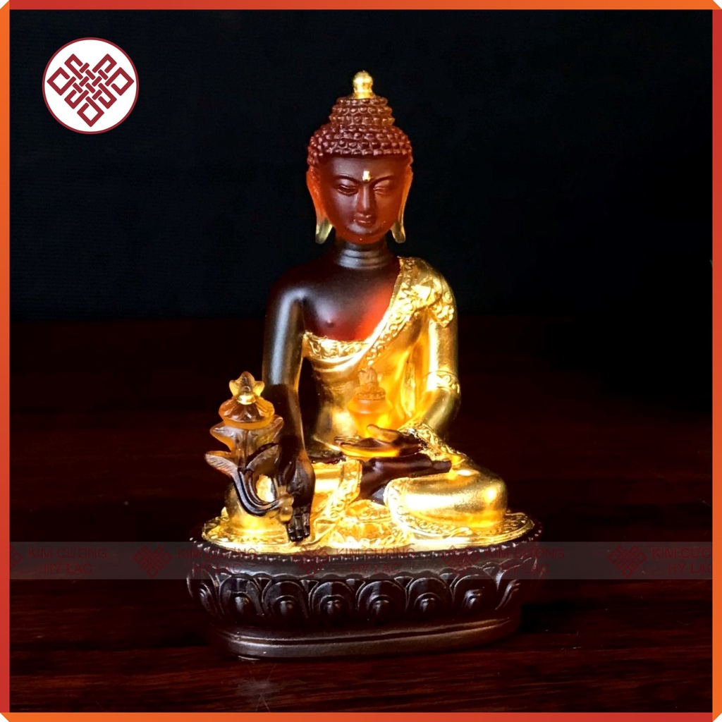 Tượng Phật Dược Sư Mật Tông [Kim Cương Hỷ Lạc]  Lưu Ly 12Cm Màu Nâu