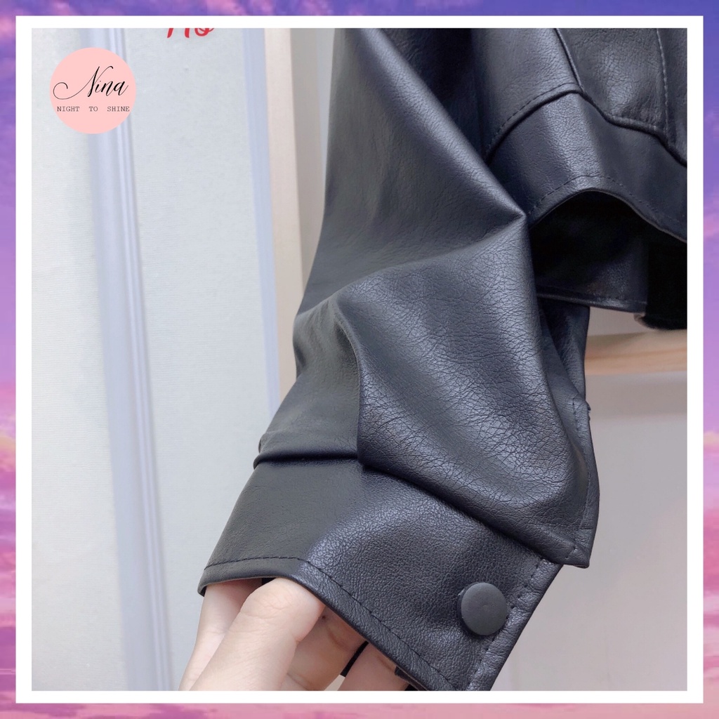 Áo Khoác Da Nữ Dáng Croptop Dài Tay Cúc Bấm NinaStore Mã 448