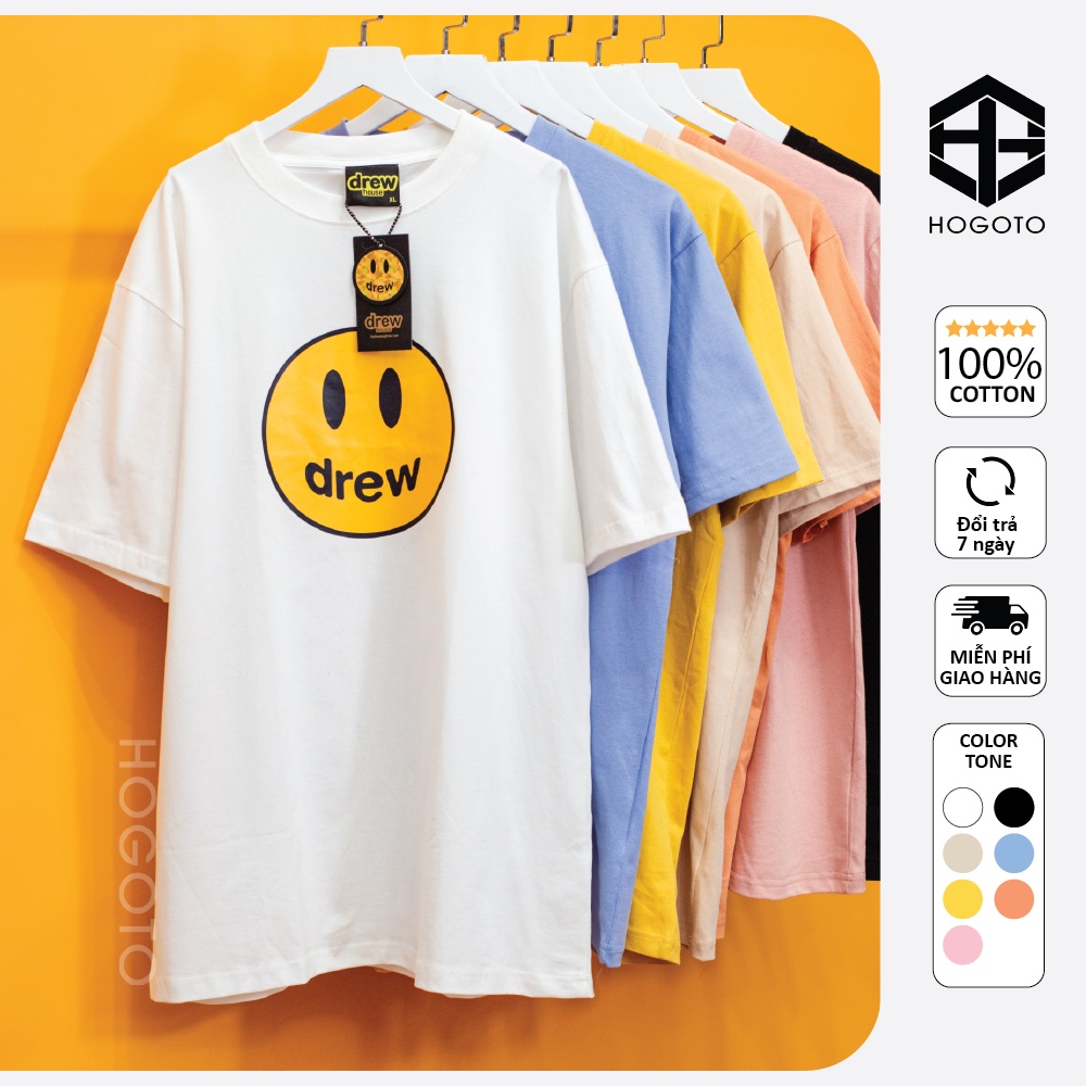 Áo thun DREW House Mặt cười Hogoto shop , Áo thun unisex nam nữ form rộng oversize chất liệu 100% Cotton