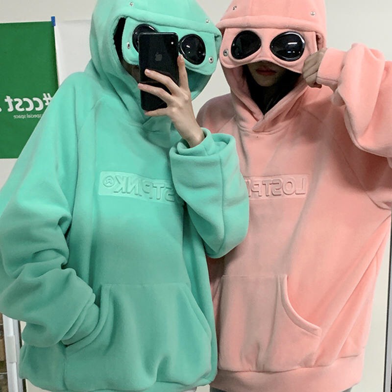 (ORDER) Áo nỉ Hoodie vải nỉ dày form rộng mũ gắn kính style retro cá tính Hong Kong nhiều màu (HÀNG ORDER)