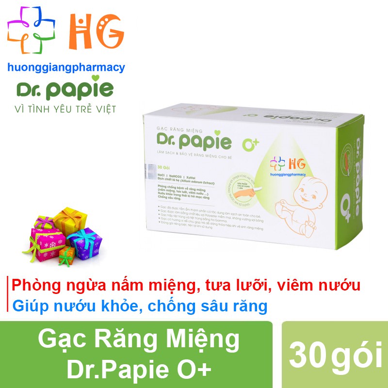 Gạc Rơ Lưỡi Dr Papie Vệ Sinh Răng Miệng Cho Bé Hộp 30 gói