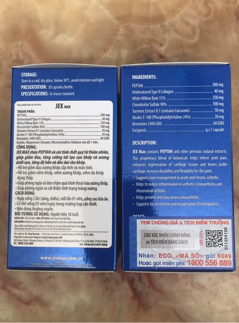 THỰC PHẨM HỖ TRỢ XƯƠNG KHỚP - JEX MAX