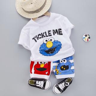 Bộ áo thun cotton ngắn tay họa tiết hoạt hình + quần short 2 mảnh chất lượng cao cho trẻ 0-5 tuổi