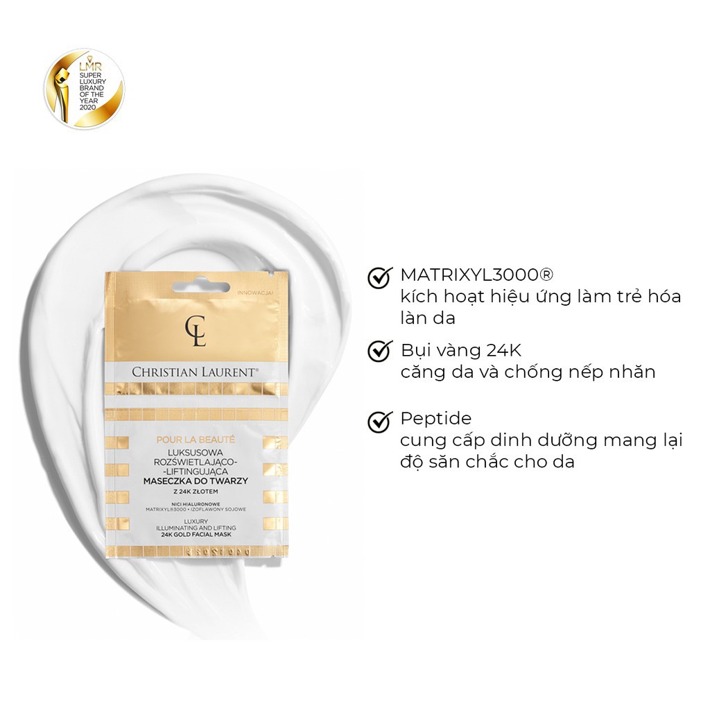 Mặt nạ trẻ hóa da tinh chất vàng 24K cao cấp (CHÍNH HÃNG) - Christian Laurent Luxury Brightening &amp; Lifting Face Mask
