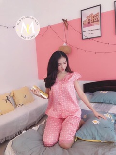 Bộ lụa viền ren mặc nhà