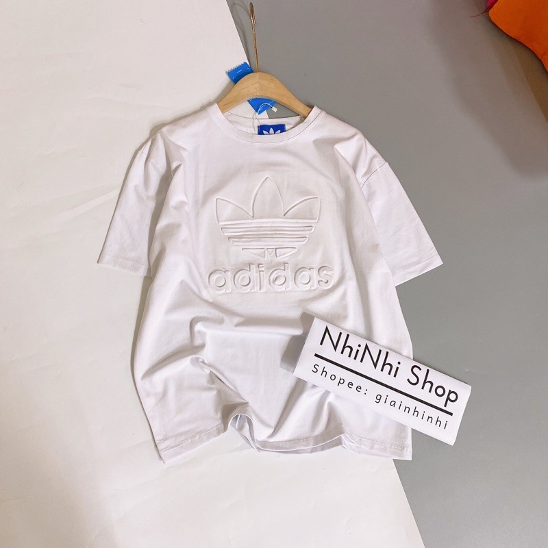 Áo phông nữ dập logo nổi dáng rộng, Áo thun form rộng dáng dài dấu quần T12312 - NhiNhi Shop