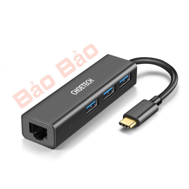 [CHOETECH]Hub Adapter chuyển đổi 4 in 1 Type-C ra 3 cổng USB 3.0&amp; cổng LAN RJ45 CHOETECH U02BK dùng cho MacB/Laptop