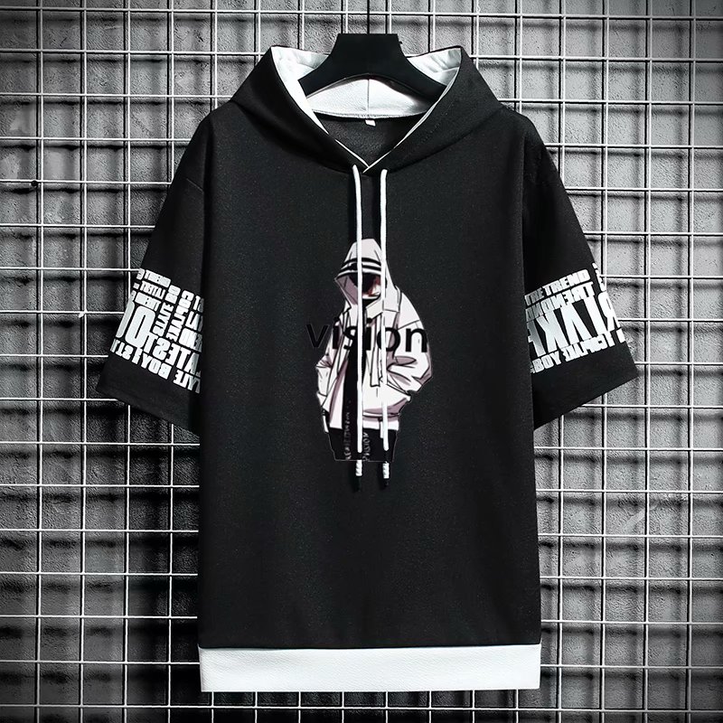 Men's Fashion Cartoon Print Short Sleeve Hoodie Men's 6 Colors M-3XL Yes