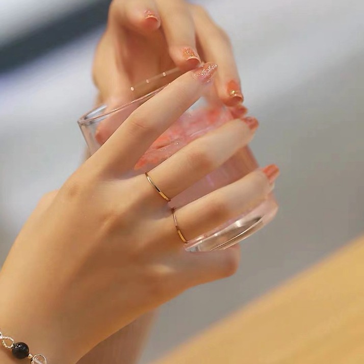 Set 3 nhẫn siêu mỏng bằng thép titan mạ vàng đơn giản tinh tế thời trang độc đáo