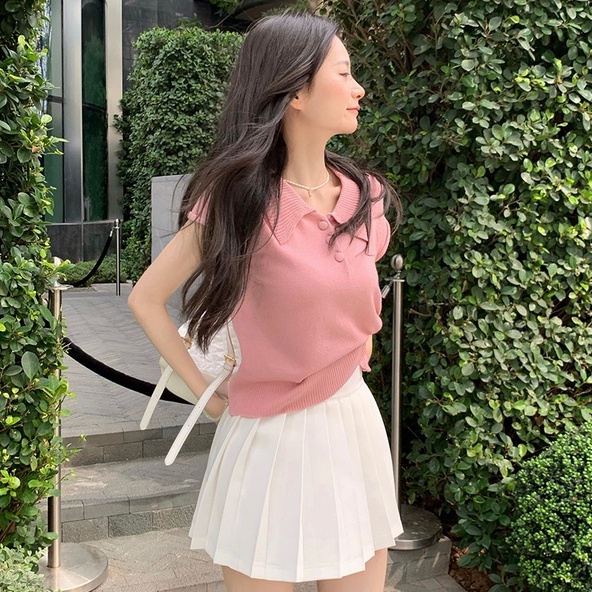 【ZHELIHANGFEI】Áo Thun POLO Dệt Kim Tay Ngắn Dáng Rộng Dễ Phối Đồ