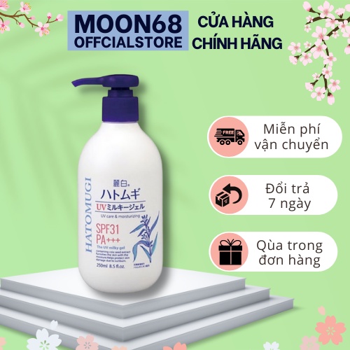 Sữa dưỡng thể chống nắng Hatomugi UV Care &amp; Moisturing SPF31 PA+++ 250ml Moon68