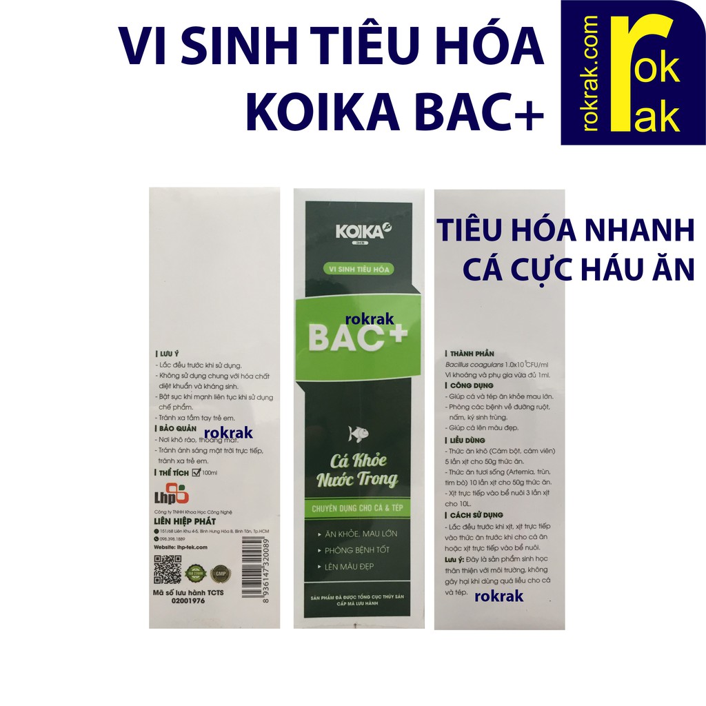 Koika BAC+ 100ML Vi sinh tiêu hoá Cho Cá ăn cực khoẻ