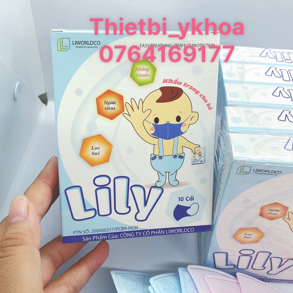 Khẩu Trang Em Bé Lily Liworldco 10 Cái - Khẩu trang cho bé từ 5 tháng tới 5 tuổi THIẾT KẾ 3D CHO EM BÉ HỘP 10 CÁI