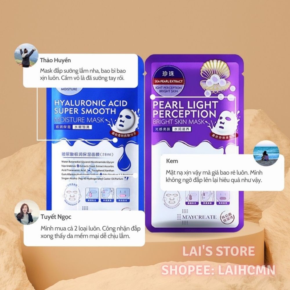 Mặt Nạ HA Maycreate Axit Hyaluronic Dưỡng Ẩm, Làm Sáng Da, Thu Nhỏ Lỗ Chân Lông, Giảm Nếp Nhăn, Ngọc Trai Chính Hãng