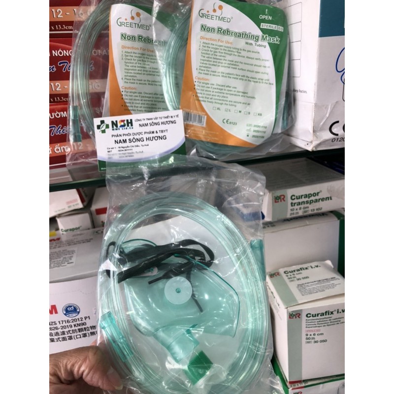 Bộ mặt nạ thở oxy có túi, mask thở oxy có túi người lớn và trẻ em non rebreathing mask GREETMED