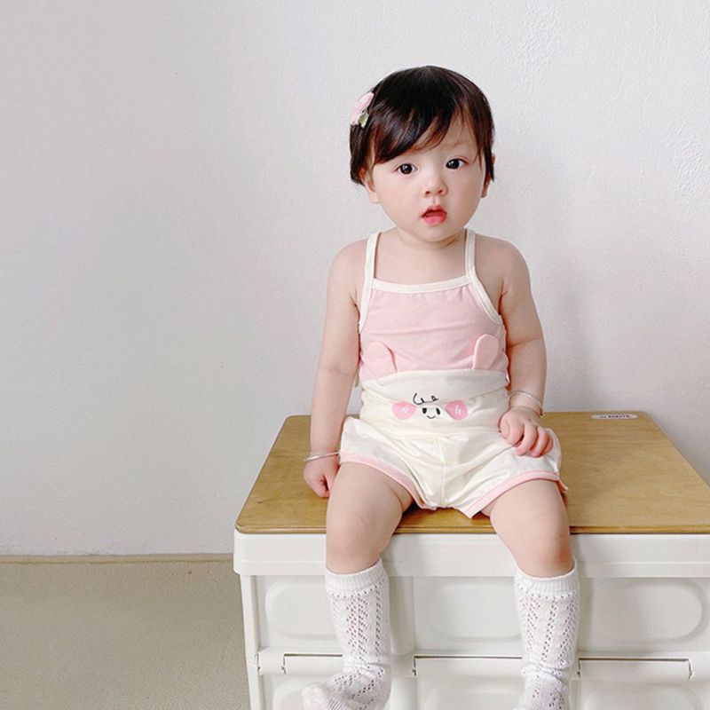 Set Áo Thun Không Tay + Quần Short Thoáng Khí Họa Tiết Hoạt Hình Dễ Thương Cho Bé