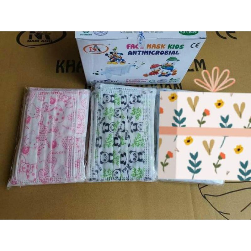 khẩu trang bé kháng khuẩn 4 lớp Nam Anh hộp 50 cái( mix ngẫu nhiên)