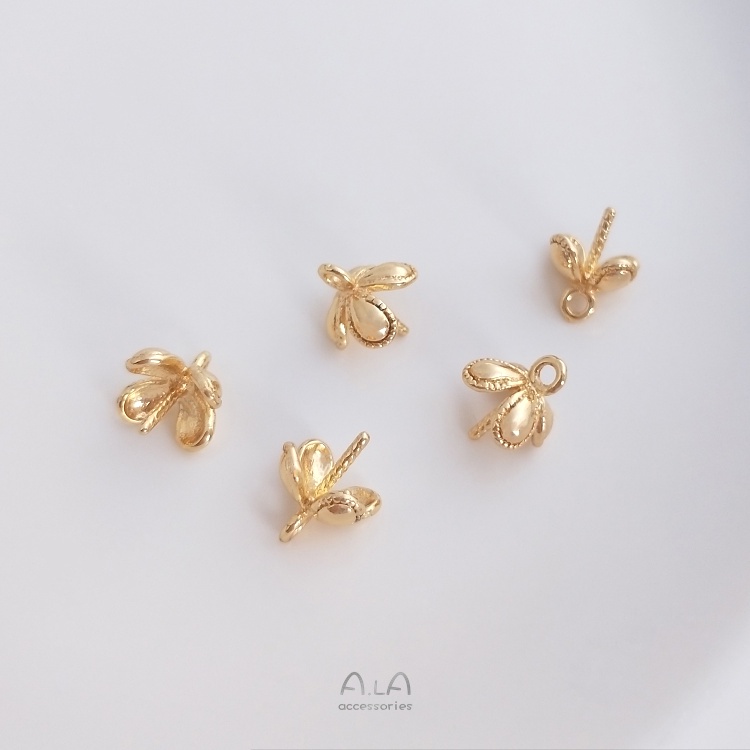 █diy゜14k●1 Giá Đỡ Mặt Dây Chuyền Thủ Công Hình Cỏ Bốn Lá Mạ Vàng 14K