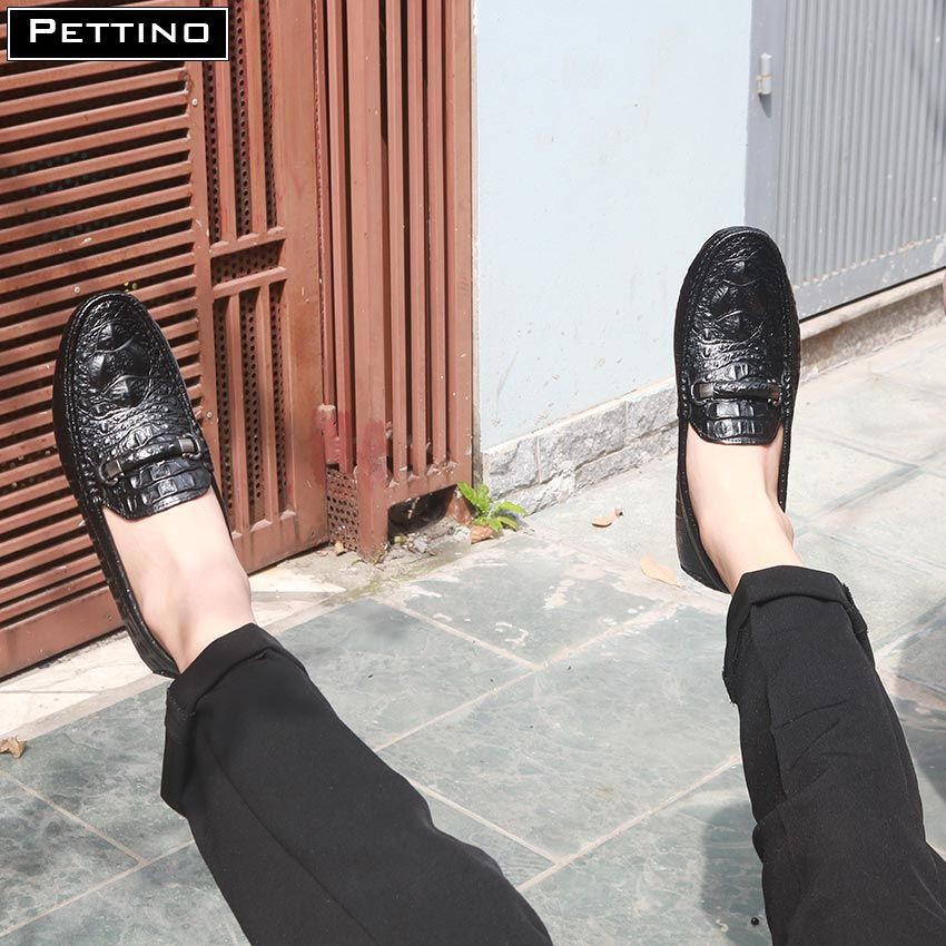 Giày Lười Nam Da Bò Đen Vân Cá Sấu PETTINO PL08 Tặng Tất | BigBuy360 - bigbuy360.vn