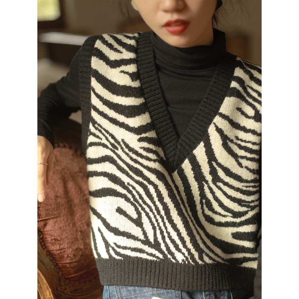 Áo Khoác Len Không Tay Họa Tiết Ngựa Vằn Thời Trang Cho Nữ | BigBuy360 - bigbuy360.vn