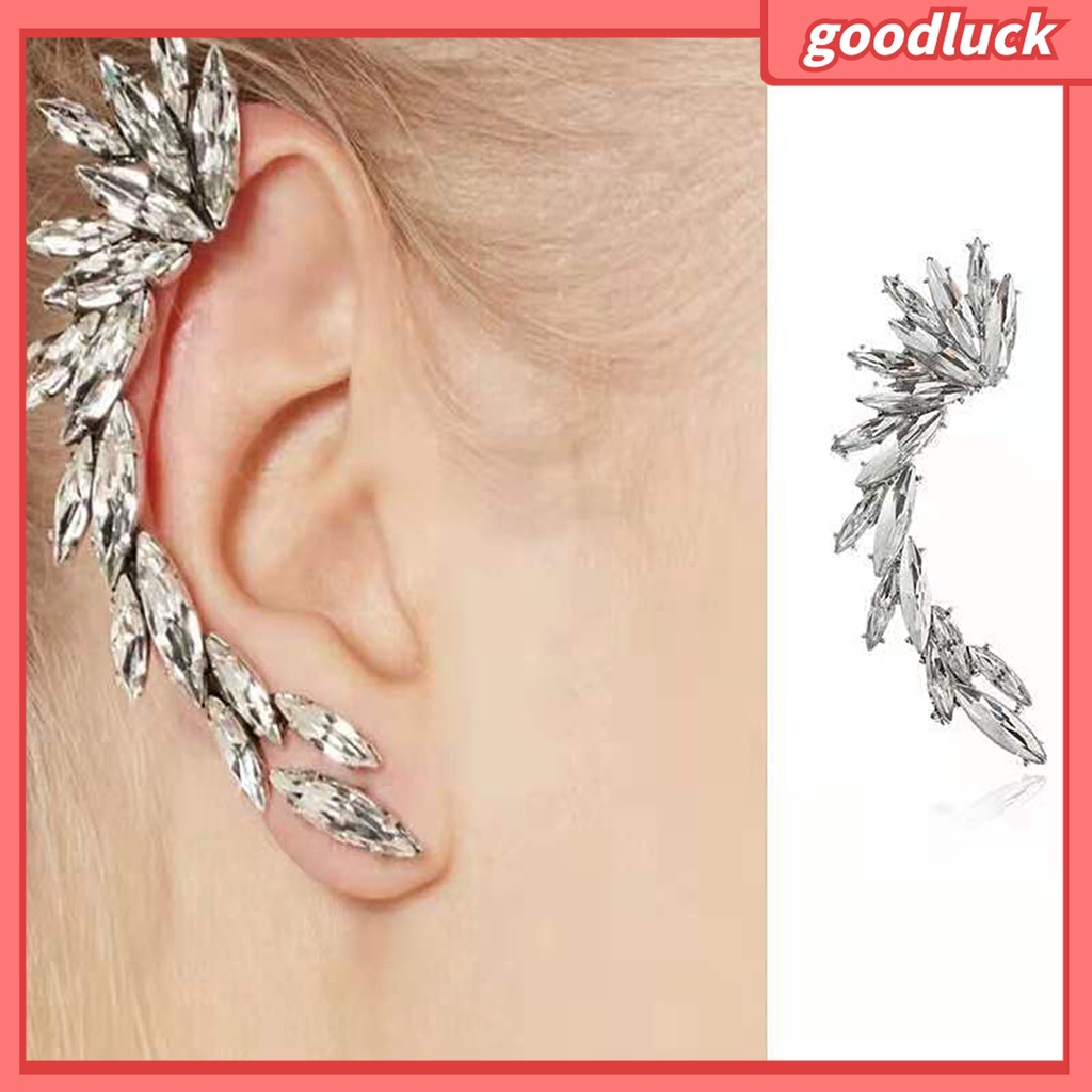 Goodluck| Bông Tai Đeo Vành Tai Hình Chiếc Lá Đính Đá Kiểu Boho Dài 1 Cái