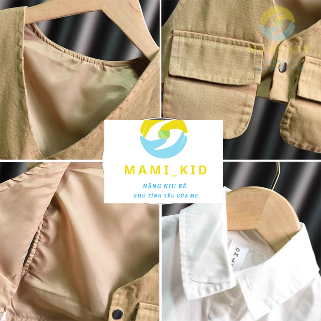Set bộ vest bé trai 3 chi tiê(áo vest + quần+ sơ mi) hàng cao cấp, vải kaki co giãn tốt