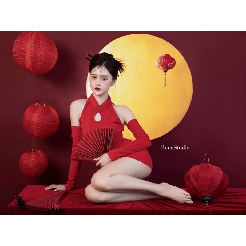 Váy sườn xám tay rời chụp hình Tết trung thu sẵn