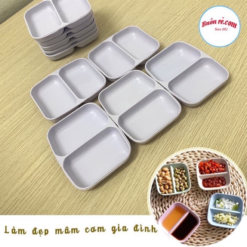 Đĩa chấm phíp hai ngăn, đựng nước chấm- 1205