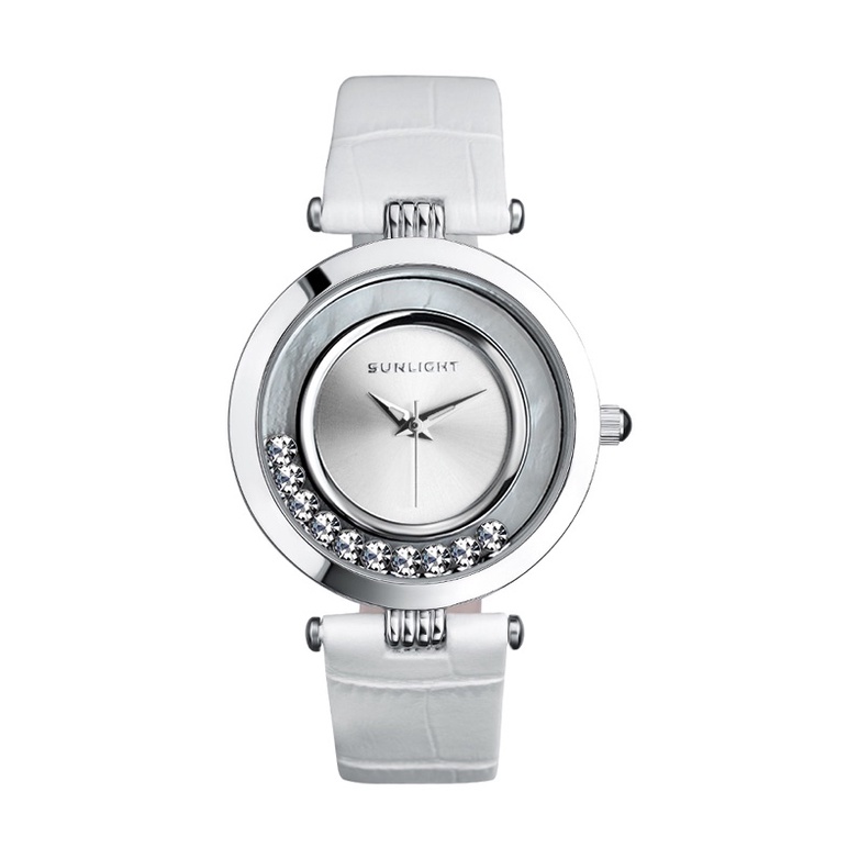 Đồng hồ nữ thương hiệu Sunlight dây da trắng mặt đá xoay chuẩn auth mã 69909