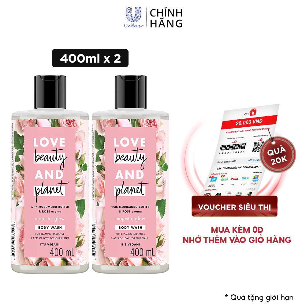 Combo 2 sữa tắm Love Beauty and Planet làm sáng da với 100% tinh dầu hoa hồng Bulgaria 400ml/chai