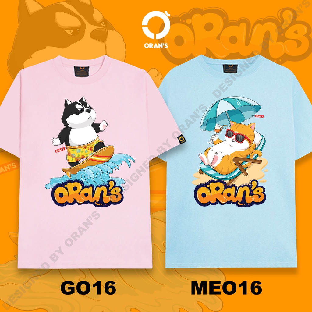 Áo gia đình đi biển in hình chó mèo đi biển Oversize chất COTTON 4C FULLBOX ORANS - ORAN'S Couple Tee 16 V1