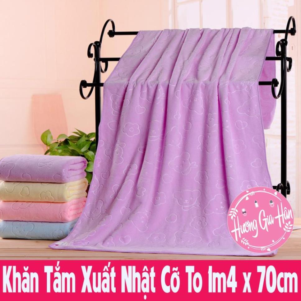 Khăn Tắm Xuất Nhật Cỡ To 1m4 x 70cm Họa Tiết Gấu in Chìm [Thanh Mai Shop]