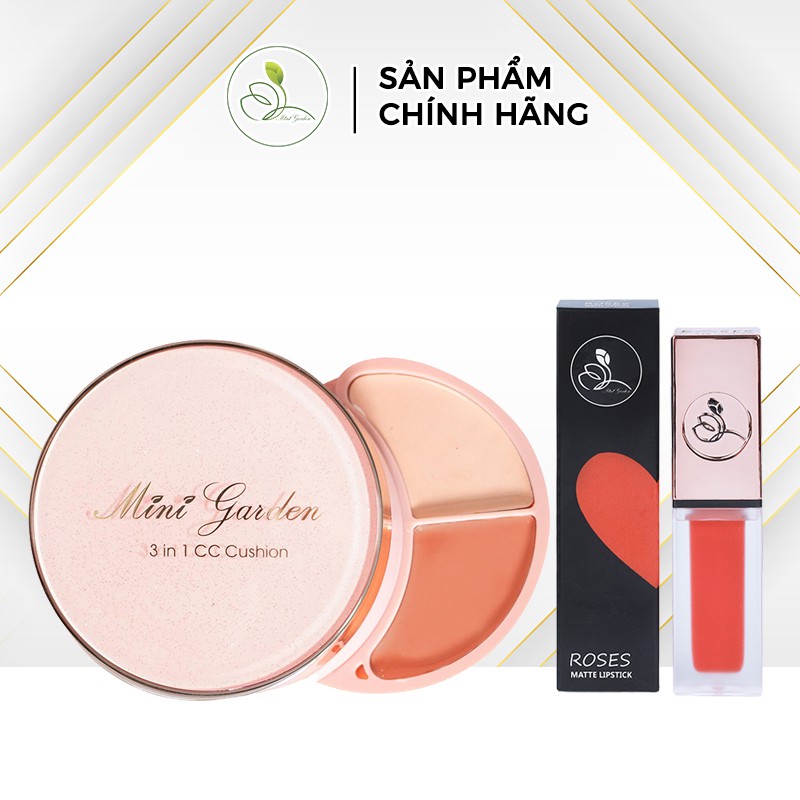 [NEW] Bộ Trang Điểm Mặt Môi Minigraden (Phấn Nước Mini Garden 3 In 1 CC Cushion + Son Môi Roses Matte Lipstick) PV1016