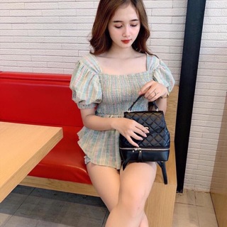 Áo kẻ nhún ngực peplum(ảnh thật ở 2 hình cuối)