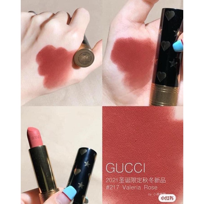 Son Gucci 217 Valeria Rose Holiday 2021 Rouge A Levres Mat Lipstick - Hồng Cam Đất
