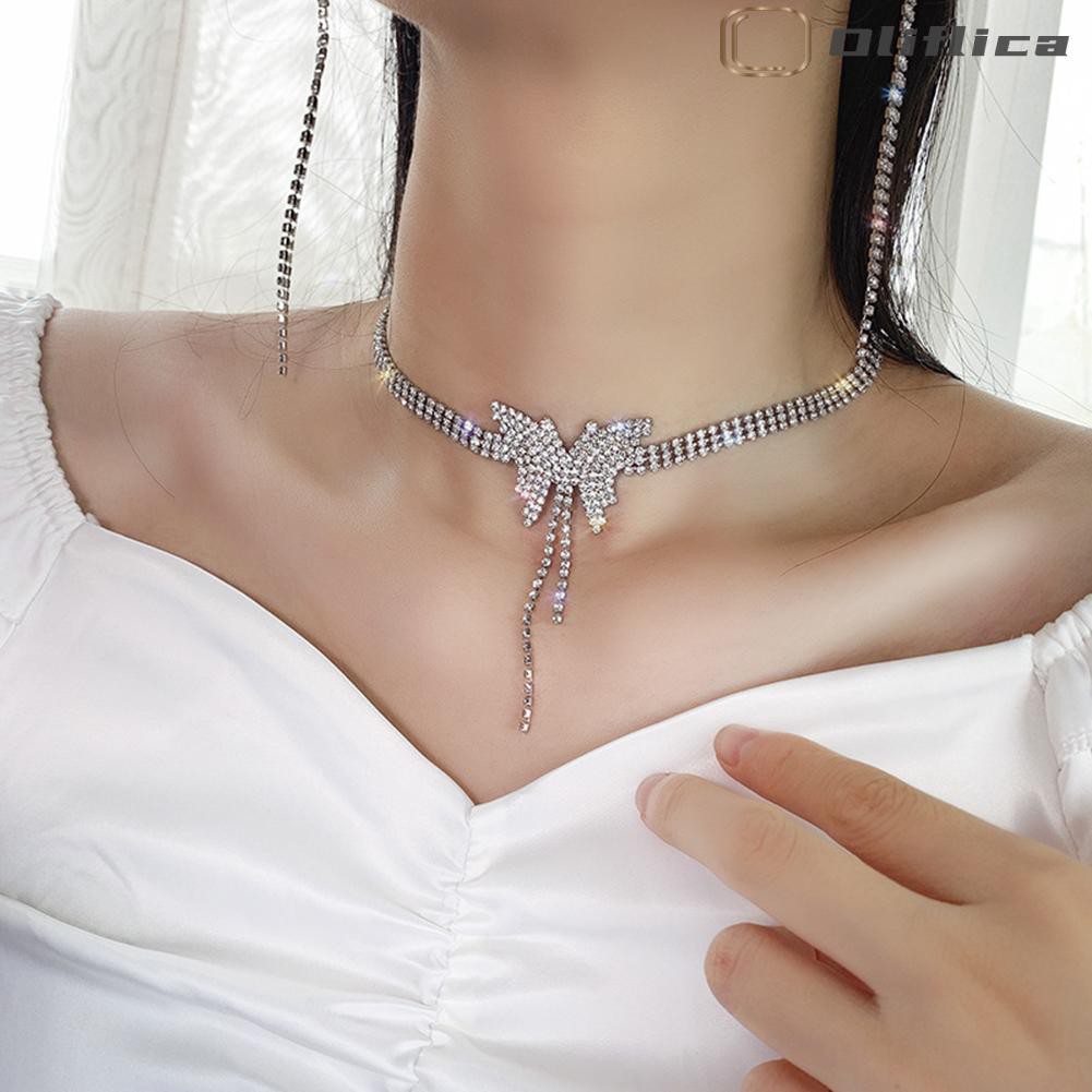 Mới Vòng Cổ Choker Dài Đính Đá Hình Bướm Mới