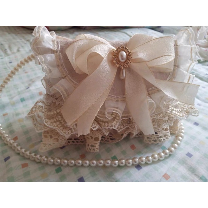 YASAS0051-Túi xách đeo vai màu be cổ tích ngọt ngào nơ ren