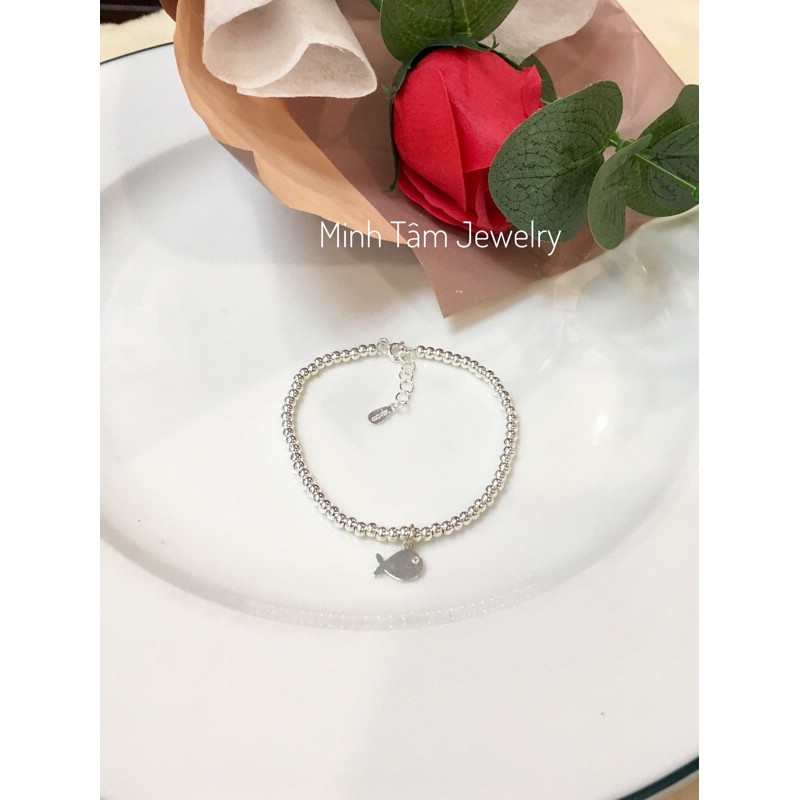 Lắc tay bi bạc charm cá heo xinh xắn,Lắc tay bi bạc cá heo bạc 925-Minh Tâm Jewelry