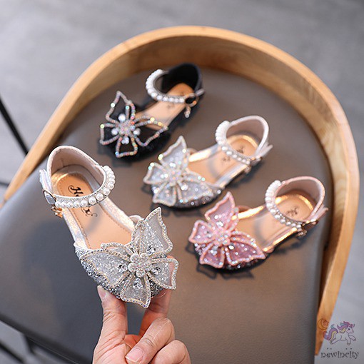 Đôi giày sandal kiểu nơ đính kim sa lấp lánh phong cách Hàn Quốc dành cho bé gái